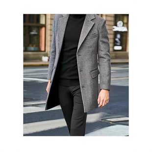 2025 Cross-Border New Product Windbreaker Amazon Spot Autumn and Winter Woolen Men's Coat Single-Breasted Woolen Coat