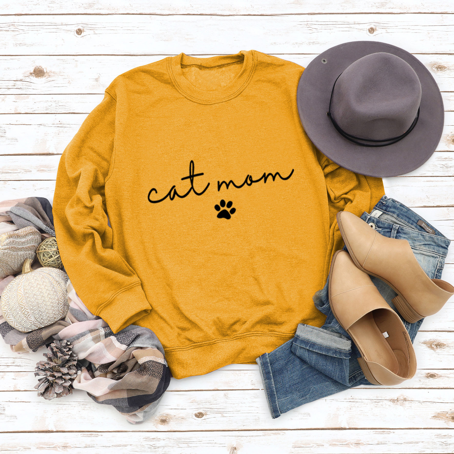 Amazon estación independiente transfronteriza gato mamá perro impreso cuello redondo letras sueltas moda mujer de manga larga suéter al por mayor