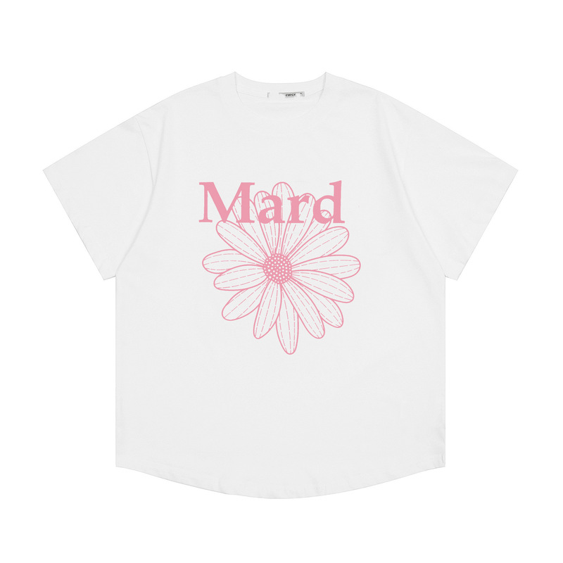 韓国マルディトレンディな半袖フラワープリントゴールドハイシルバー夏ラウンドネック純綿ルーズTシャツトップトレンディ|undefined