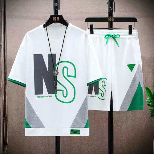 Summer suit short-sleeved t-shirt for men, a set with handsome fashion brand shorts for couples, teenagers, half-sleeved shirt for foreign trade