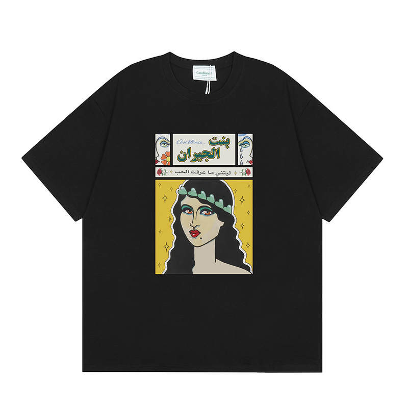 クロスボーダー2025夏服カサブランカドア枠ロゴプリント男女ゆるい半袖tシャツ重ポンド綿|undefined