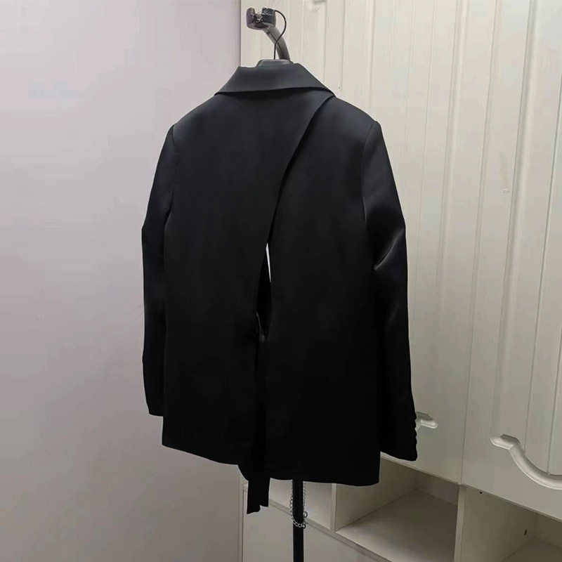 Elegant Black Long-sleeve Blazer For Women Lightweight Coat_voghion.com