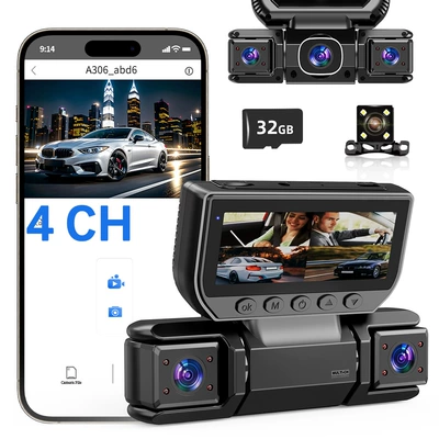 3.0inch Four-Camera Dashcam Supports Wifi, Infrared Night Vision, 24-Hour Parking Monitoring, and Wireless Connectivity (Driving recorder)