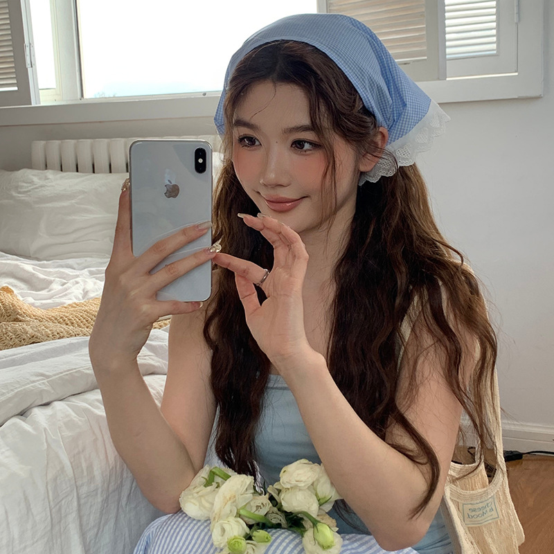 Pañuelo de seda de confinamiento de encaje de diadema francés de alta gama ins pañuelo de playa de fotografía de viaje de verano de alta gama