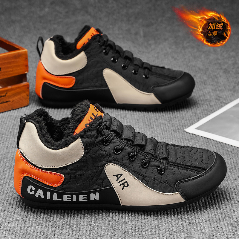 Men's Shoes New Winter Velvet Shoes Men's Trendy Versatile Flat-Soled Thickened Warm Cotton Shoes Outdoor Casual Sports Shoes