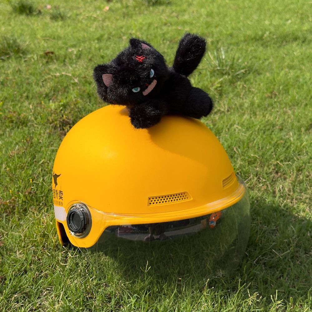 Motorcycle helmet decoration with cat ears, bow, and streamers; Meituan rider helmet accessory; fluffy little cat toy