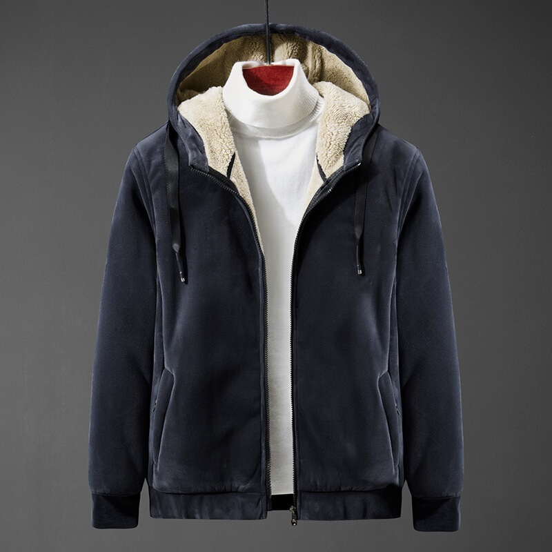 Lambswool jacket cross-border coat plus size cardigan Silver Fox velvet men's coat hooded sweater fleece-lined thickened coat