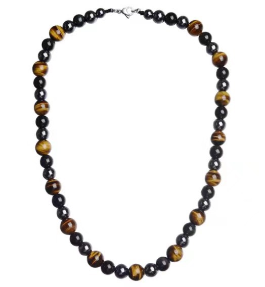 1 Piece Retro Geometric Beaded Tiger Eye Obsidian Men's Necklace display picture 1