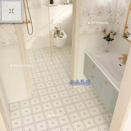 200x200全瓷砖微模面工艺双零吸水米白底花纹卫生间厨房防滑瓷砖