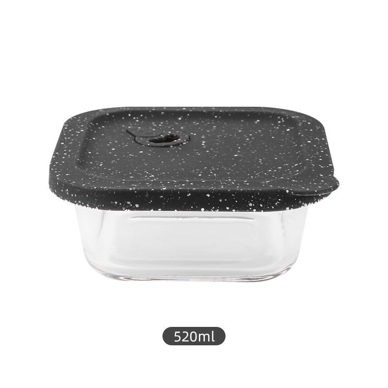 Caja de almuerzo de vidrio de borosilicato cuadrado trabajo horno microondas caja de almuerzo resistente a altas temperaturas refrigerador tapa de silicona de vidrio