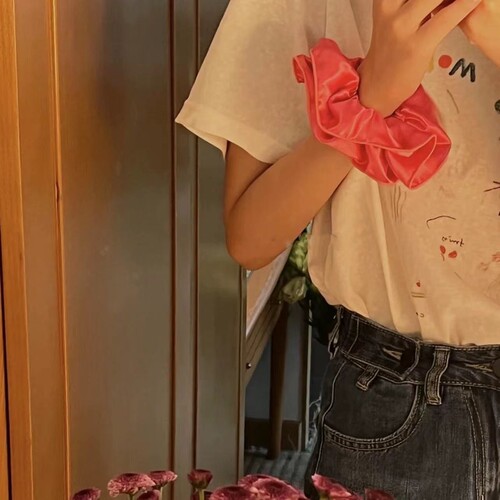 Korean style fever hair band cream blue double-layer large intestine circle high-end hair rope low ponytail hair accessories new style for women