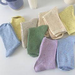 春夏新款日系點子紗中筒襪純色抽條雙針襪子女甜美可愛堆堆襪情侶
