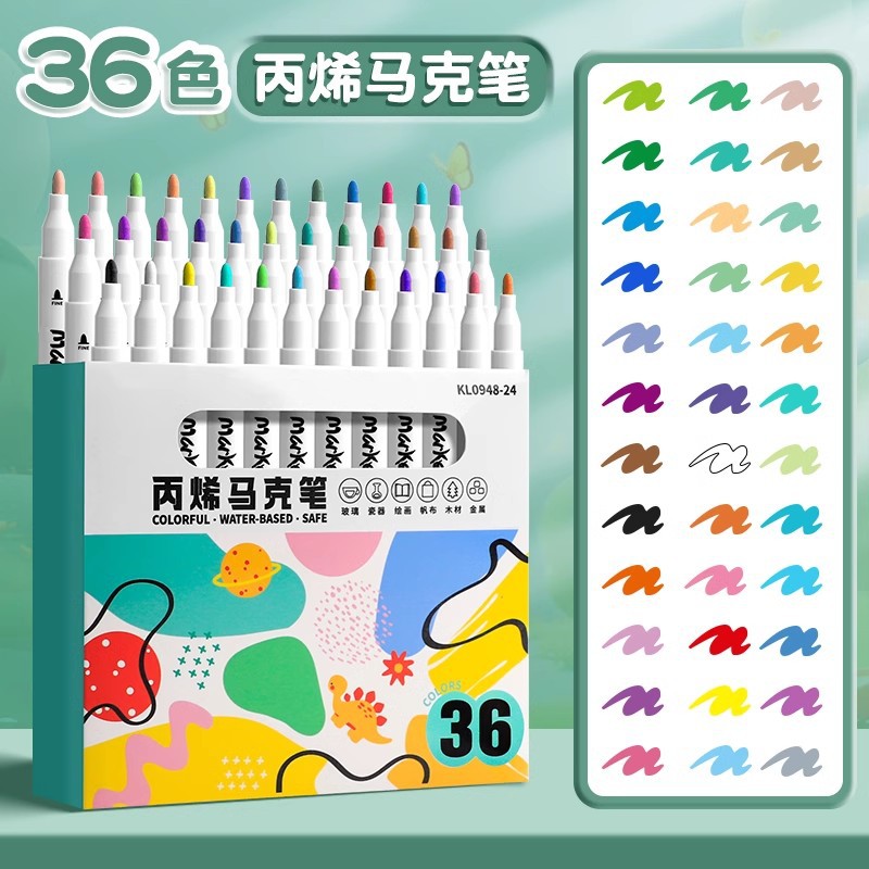 Marcador acrílico pluma de graffiti para niños Goo tarjeta pluma DIY pintura acrílica impermeable pintado a mano sin decoloración cepillo 24 colores