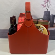 皮革中秋礼篮储物篮商务水果篮手提篮送礼礼品篮皮PU收纳篮子衣柜