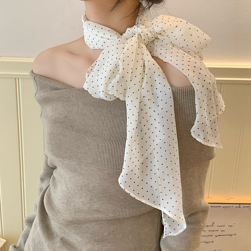 Pañuelo de seda largo, punto de onda retro, vacaciones junto al mar, bufanda de cuello, sombrero a juego de moda, bufanda de seda, cinta para el cabello, personalización