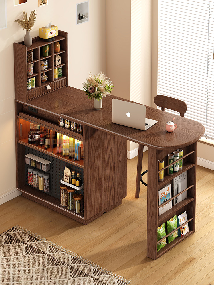 Solid Wood Dining Bar Table Home Balcony Leisure Retractable Small Apartment Partition Cabinet Narrow Island Sideboard Integrated