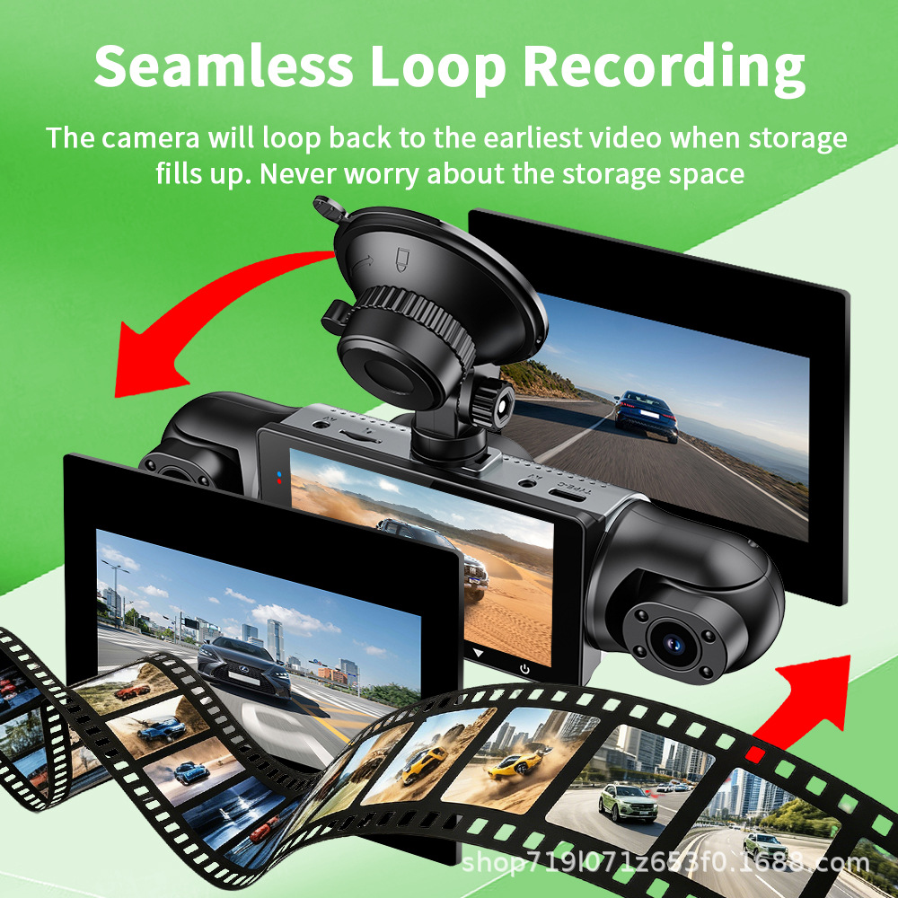 Four-channel dashcam, 1080P high-definition, panoramic night vision, built-in WiFi for smartphone connectivity, parking monitoring, and G-sensor