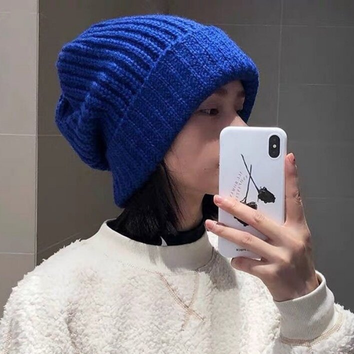 Herbst-Winter-Mütze für Damen mit großem Kopfumfang: Flauschig, warm, mit Ohrenschutz, lässig, gestrickt aus dickem Garn_voghion.com