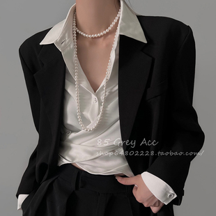 Long Fashionable Pearl Necklace for Women, Can Be Worn with Stackable and Versatile Spring and Summer Sweater Chains, Simple Clavicle Chains