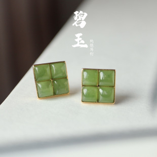 Natural Jasper Earrings S925 Silver New Chinoiserie Women's Hetian Jade Jasper Earrings Simple Chinoiserie Can Be Issued with a Certificate of Appraisal