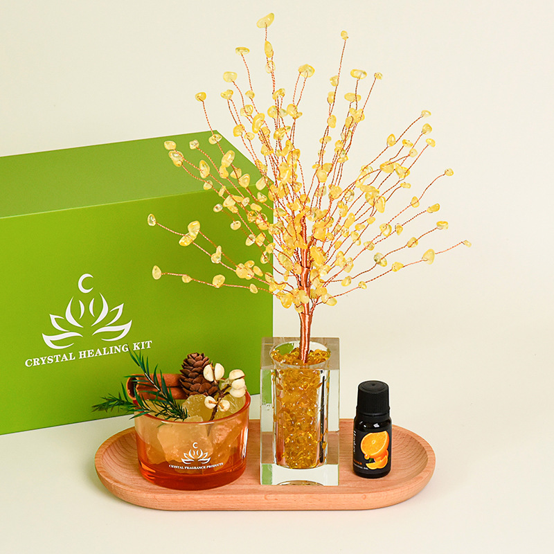 Wholesale Glass Bottle Willow Crystal Tree with Aromatherapy Crystal Diffuser Stone Fireless Essential Oil Set Modern Simple Gift