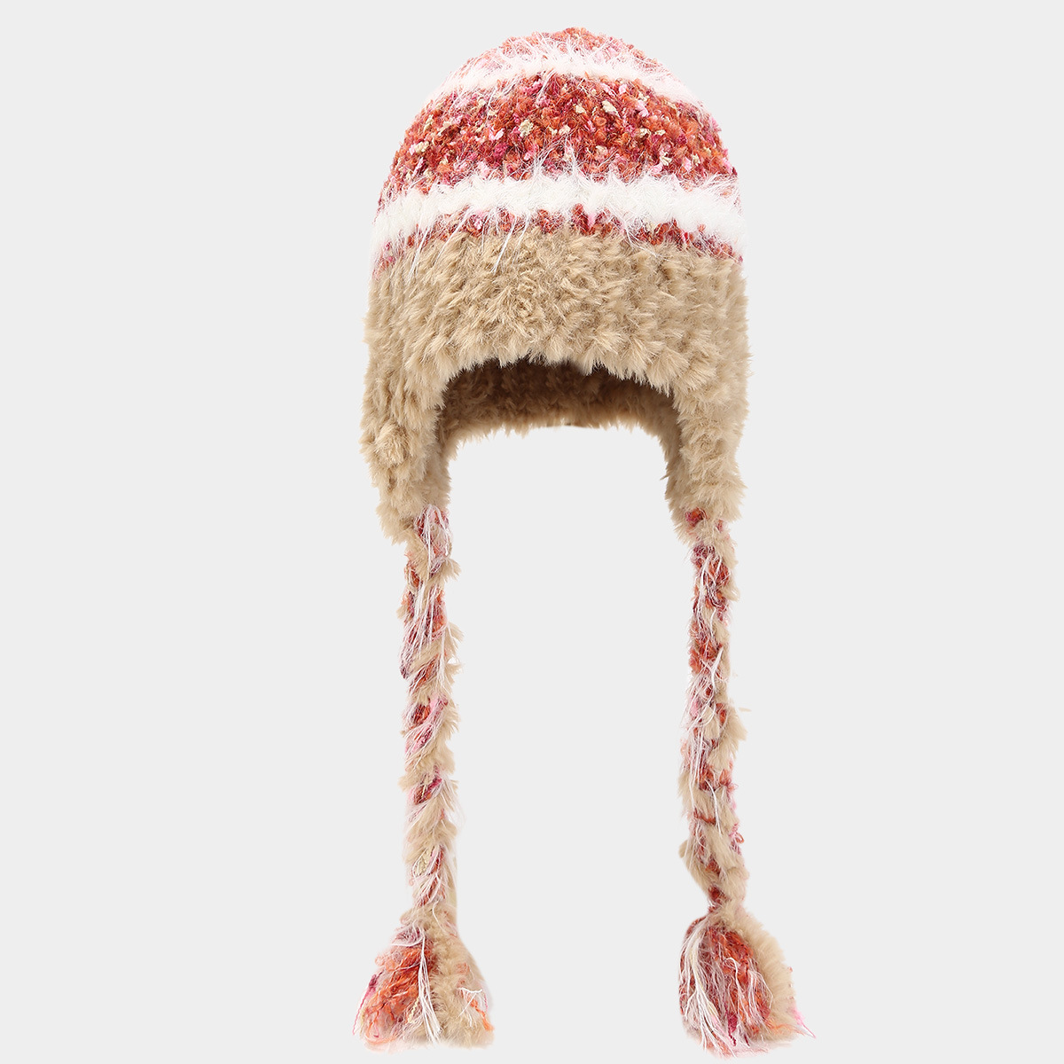 Europa y América de moda al aire libre sombrero de protector de orejas fría mujer moda empalme trenzada caliente sombrero de punto sombrero de lana de esquí