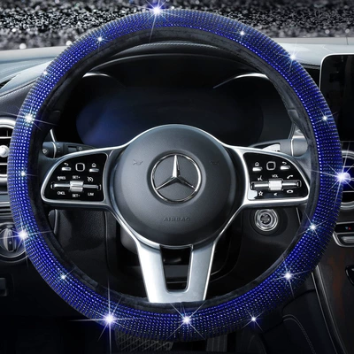 Ring, Full Rhinestone Car Interior – Steering wheel cover - blue-diamond-38cm