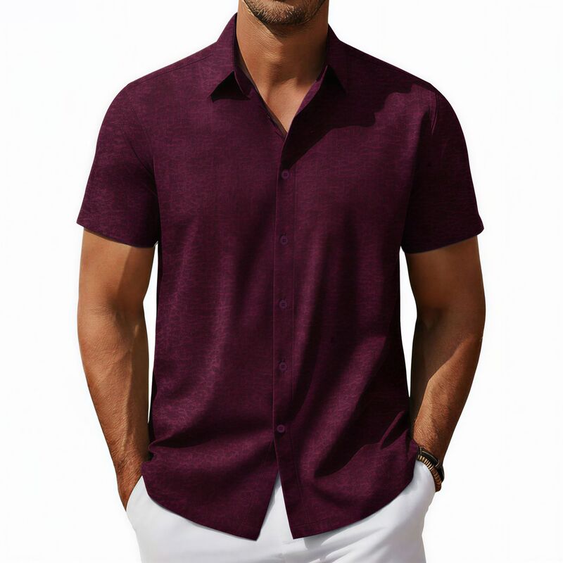 Foreign Trade Cross-Border Men's Clothing European and American Style Velvet Fabric Square Collar Casual Shirt Solid Color Short-Sleeve Men's Shirt A0406