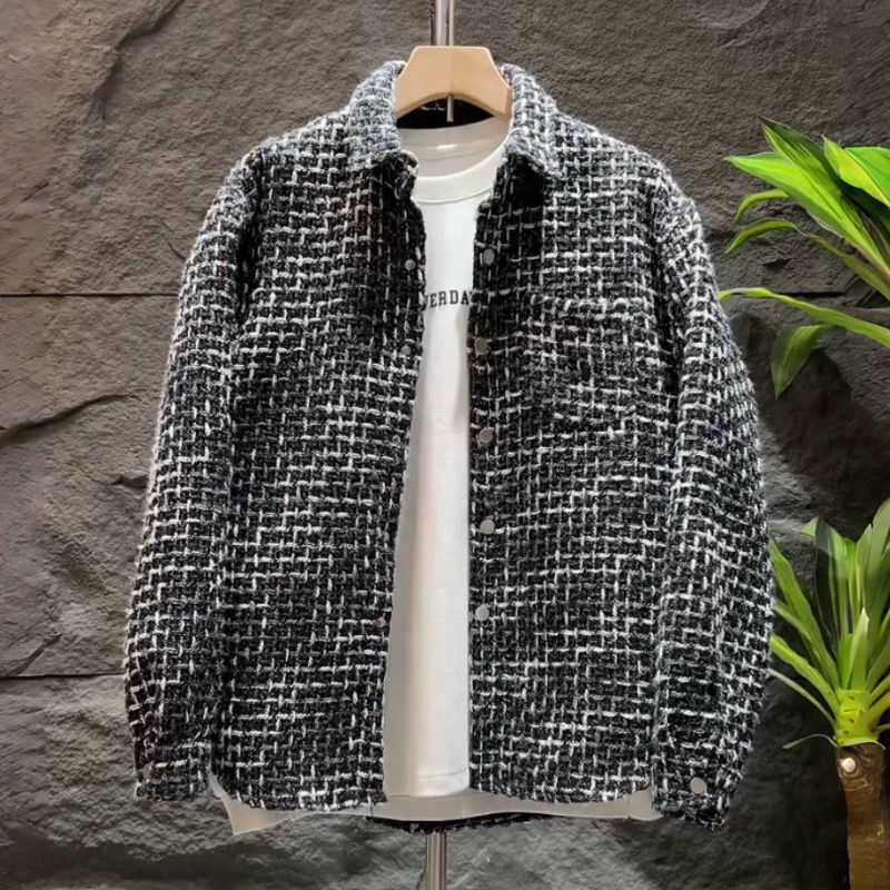 Autumn New Style Chic Trendy Brand Swallowtail Shirt Men's Trendy Versatile Retro Thick Line Woven Jacket