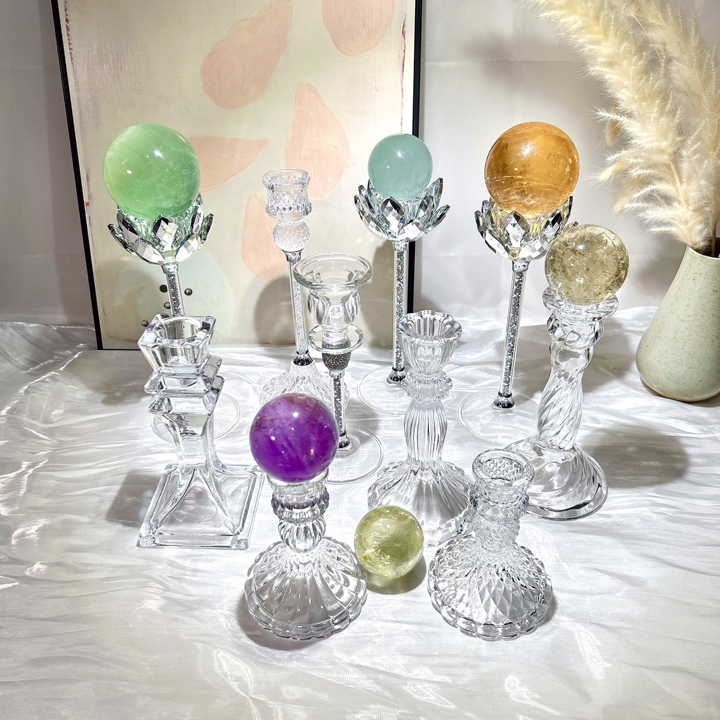 Ornamento de base de bola de cristal creativo ins ventana de vidrio estante de exhibición candelabro de vidrio decoración para el hogar