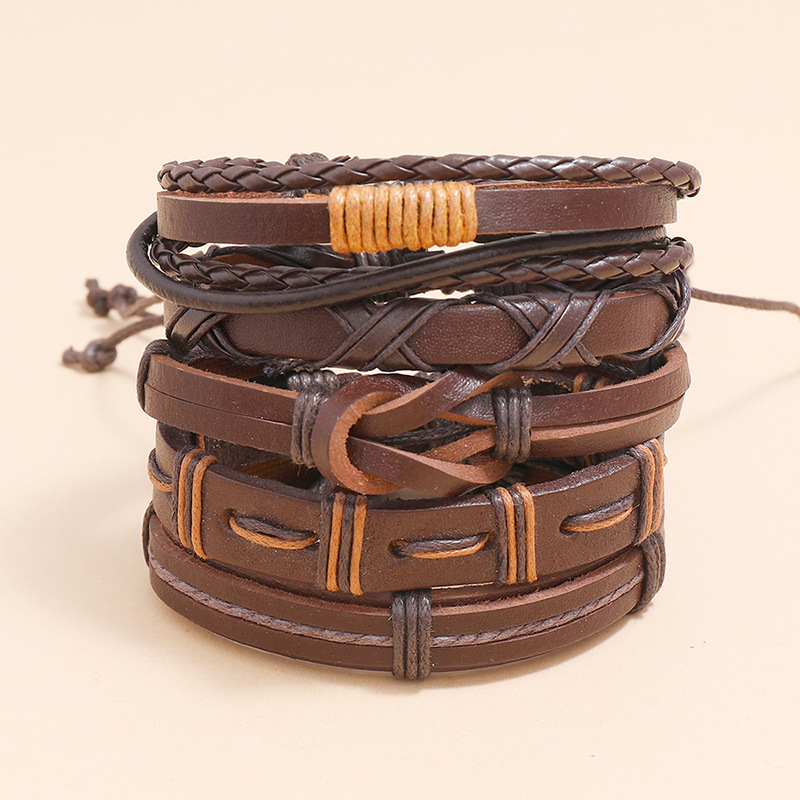 Simple retro woven 5piece leather braceletpicture4