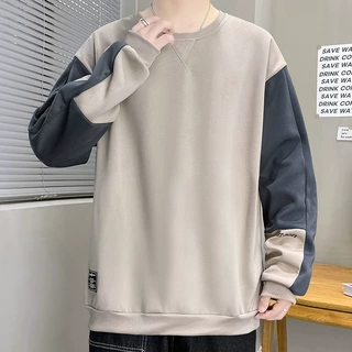 青少年学生卫衣男圆领薄款时尚百搭拼接拼色宽松长袖休闲卫衣代发