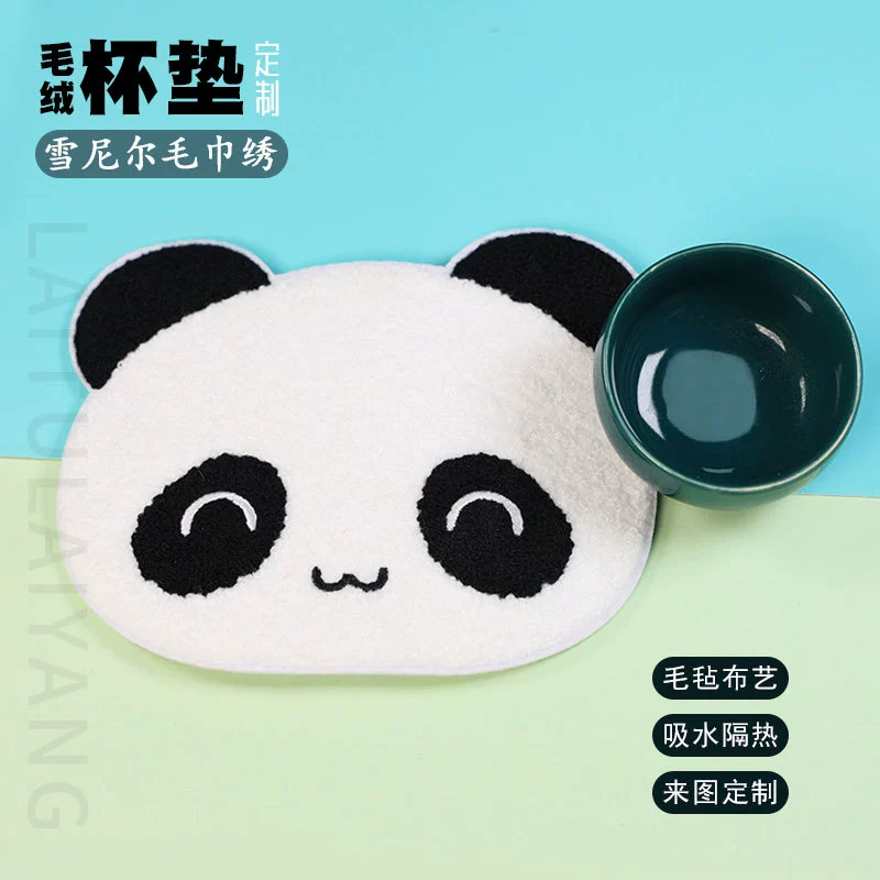 Творческий мультфильм панды фетра персонализированная вышивка милые подставки для впитывания воды и теплоизоляции коврики плюшевые коврики для мыши коврик на заказ