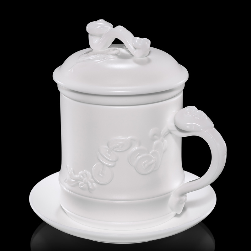 Porcelana color Mancheng Dehua porcelana blanca con tapa filtro oficina con revestimiento de separación taza de agua taza de té grande de cerámica personal