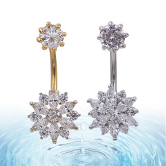 316L stainless steel floral zirconium navel ring belly ring piercing jewelry