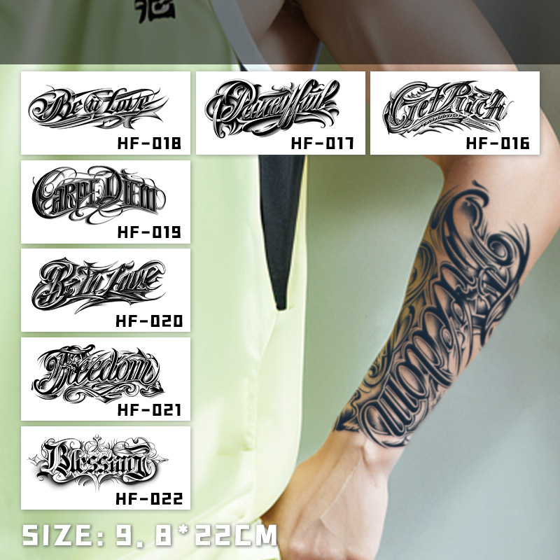 Adhesivos de tatuajes a base de hierbas con letras para hombres, impermeables y de larga duración, sin reflejos, tatuajes semipermanentes, personajes de flores, brazos y hombros femeninos