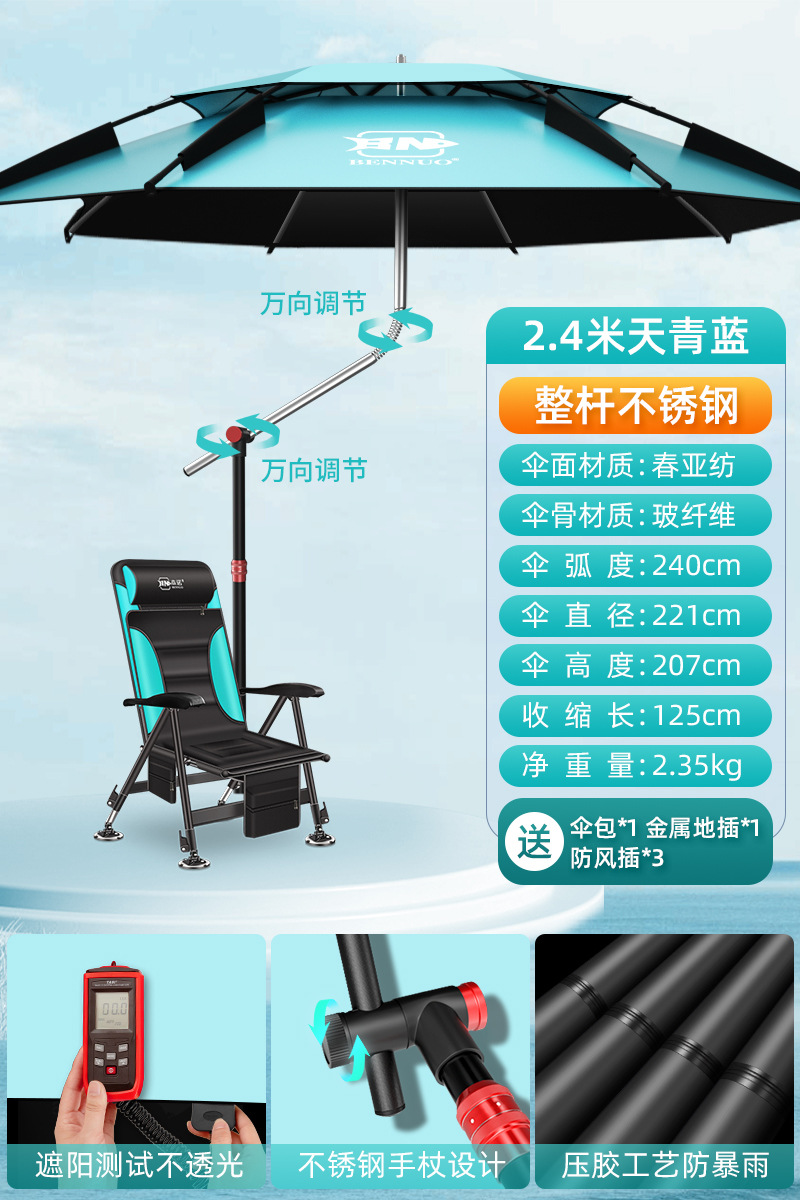 1+1 해외직구 파라솔/ 【워킹 우산】 전체로드 스테인레스 스틸 더블 360 조정 - 2.4 미터 하늘색