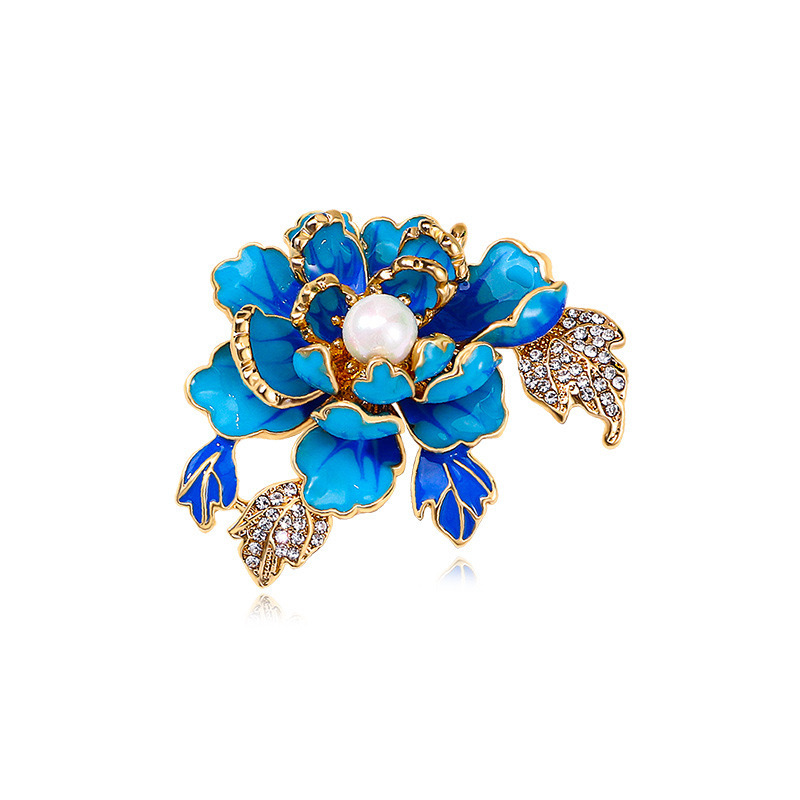 Enamel Peony Flower Brooch High-end High-end Women's Chinese Style Freshwater Pearl Exquisite National Tide Classical Corsage Accessories