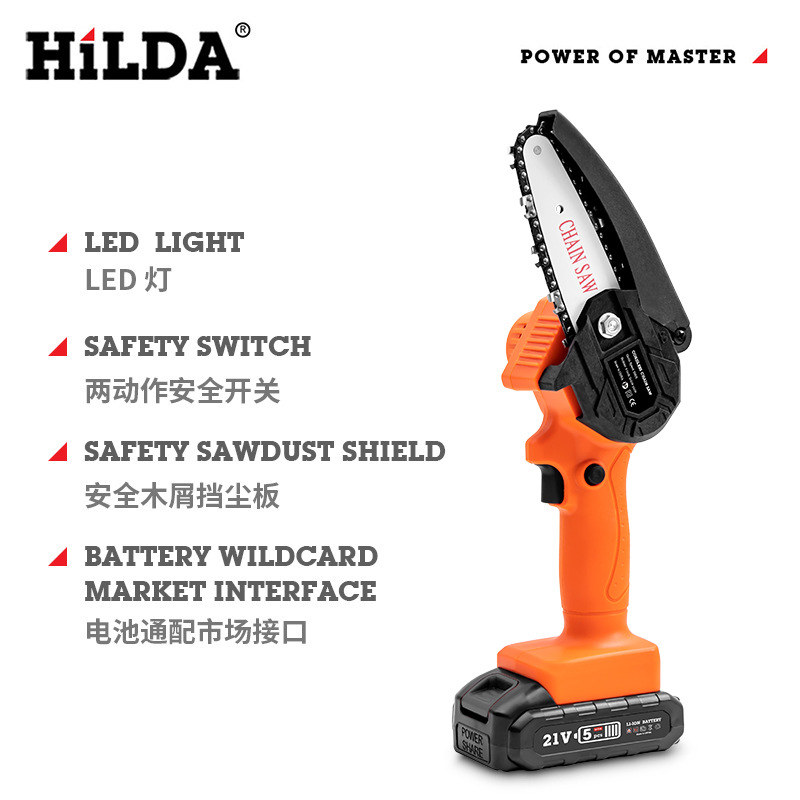 Sierra de cadena eléctrica HiLDA sierra manual Mini Sierra de poda de registro eléctrica de litio con certificación completa