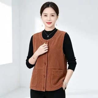 时尚休闲女装灯芯绒马甲春秋款开衫外穿显瘦修身背心坎肩