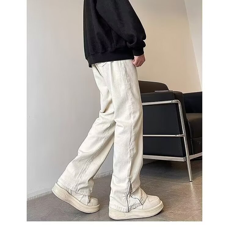 Pantalones vibe retro americano, jeans teñidos de barro amarillo de calle alta, pantalones elásticos rectos delgados, moda de moda