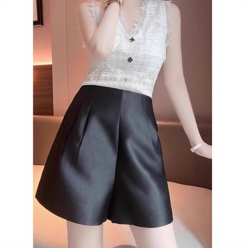 女性のためのハイエンドサテンショーツ夏の新しいファッション多用途痩身ロングレッグハイウエストワイドレッグパンツカジュアルショーツ|undefined