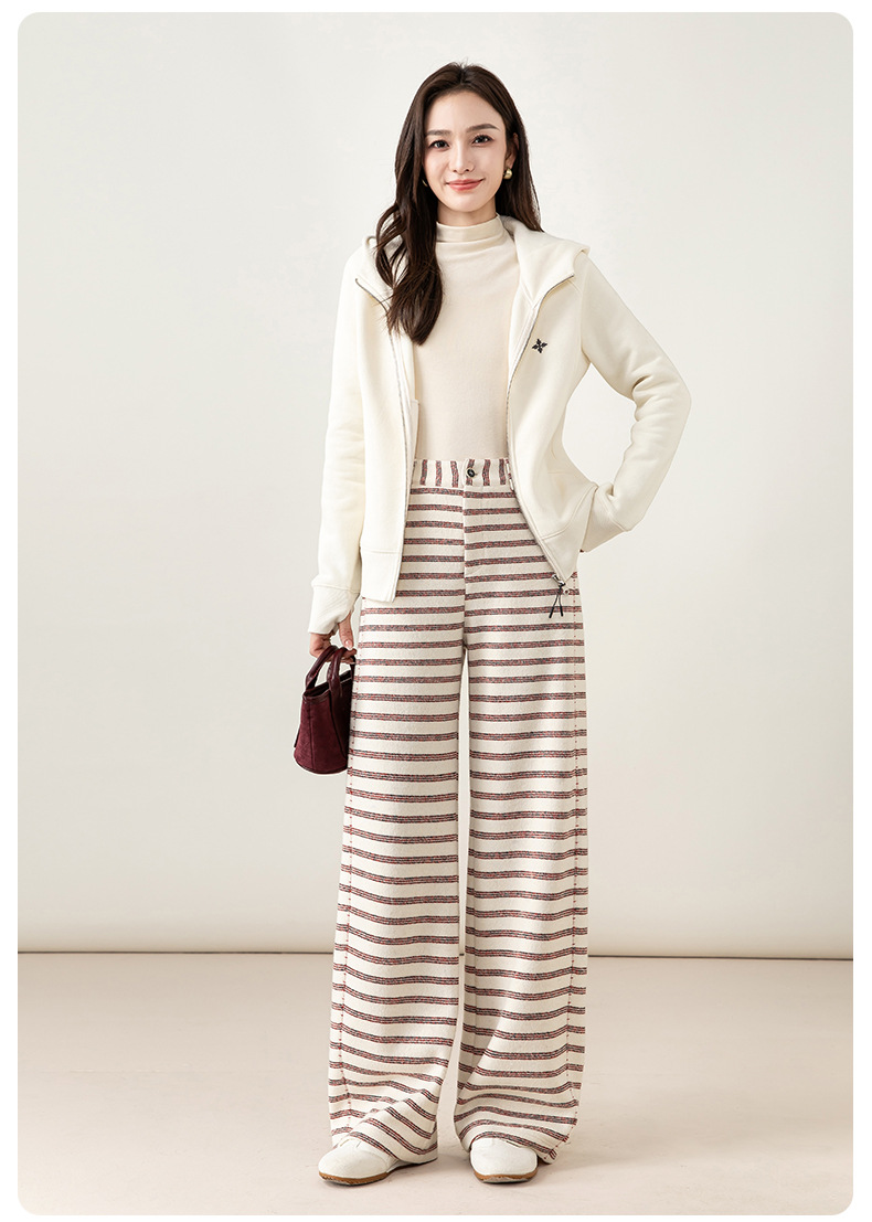Quần culottes nữ ống rộng cạp cao sọc kẻ phong cách vintage — sọc đỏ chi tiết 23