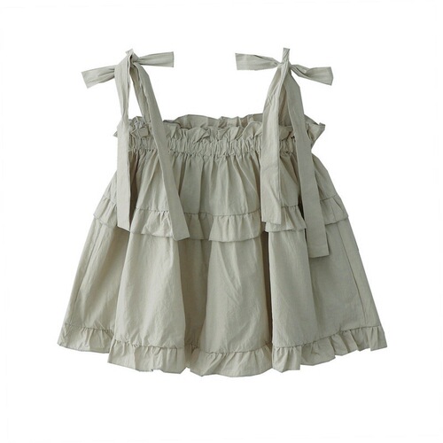 2025 summer new Japanese sweet loose baby style tie bow halter shirt women's solid color vest top