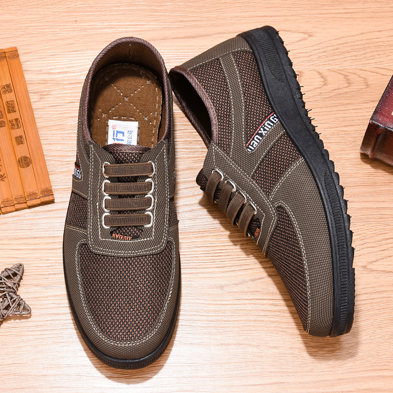 Zapatos de hombre modelo primavera 2026, exportación, suela blanda, estilo papá, informales, transpirables, de tela estilo Pekín antiguo para hombre