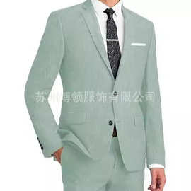 新款男士亚麻套装 2 件套休闲夏季西装修身婚礼服伴郎舞会礼服装