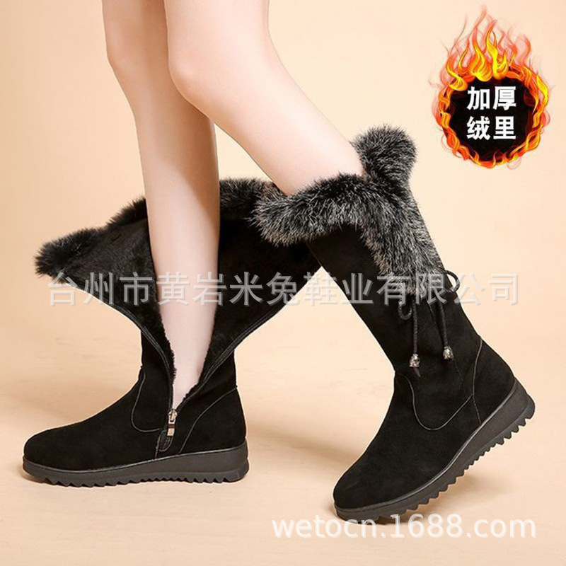 Winter Snow Boots Women's Thickened Middle Barrel Martins Non-slip fleece-lined Warm Flat Side Zipper plus size Cotton Shoes Women's Shoes