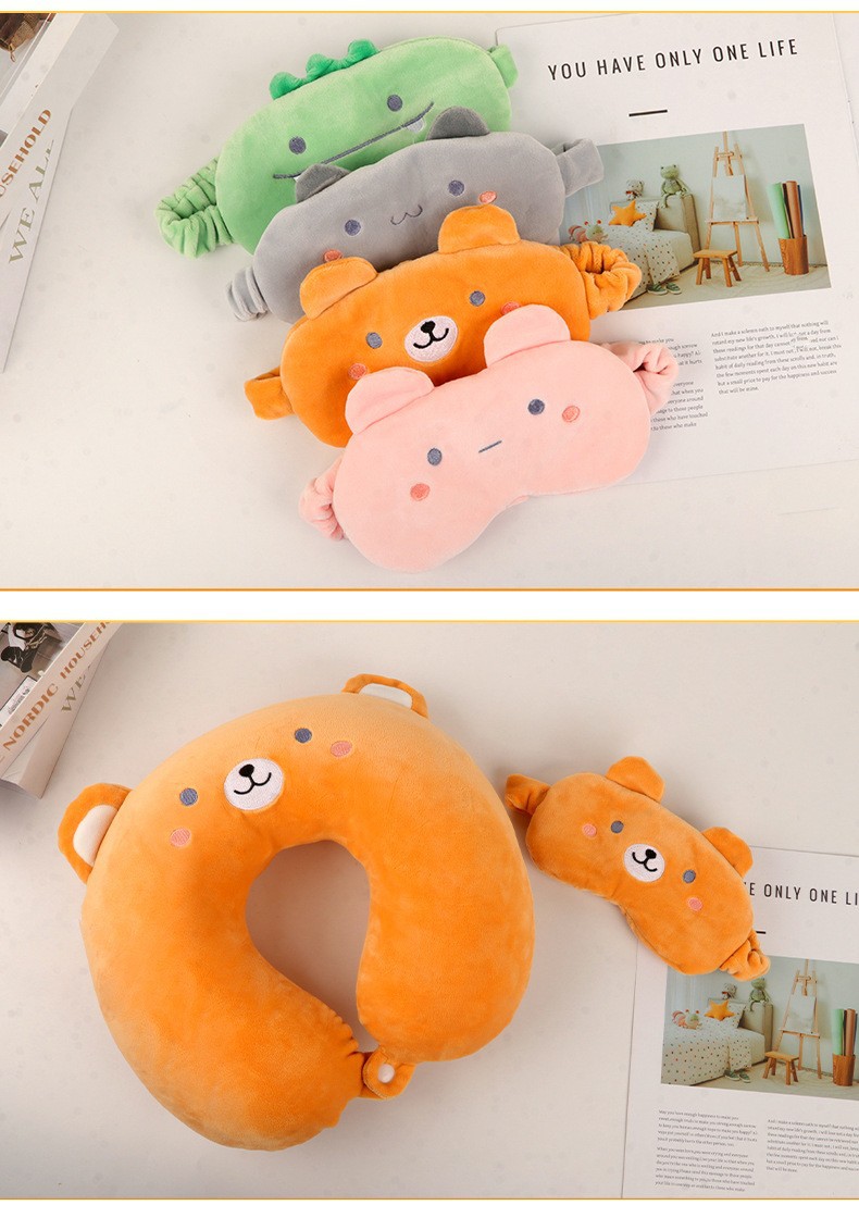 Mugwort U-Shape Neck Pillow Ai Cao Support Cushion Memory Foam Travel Pillow with Eye Mask in use