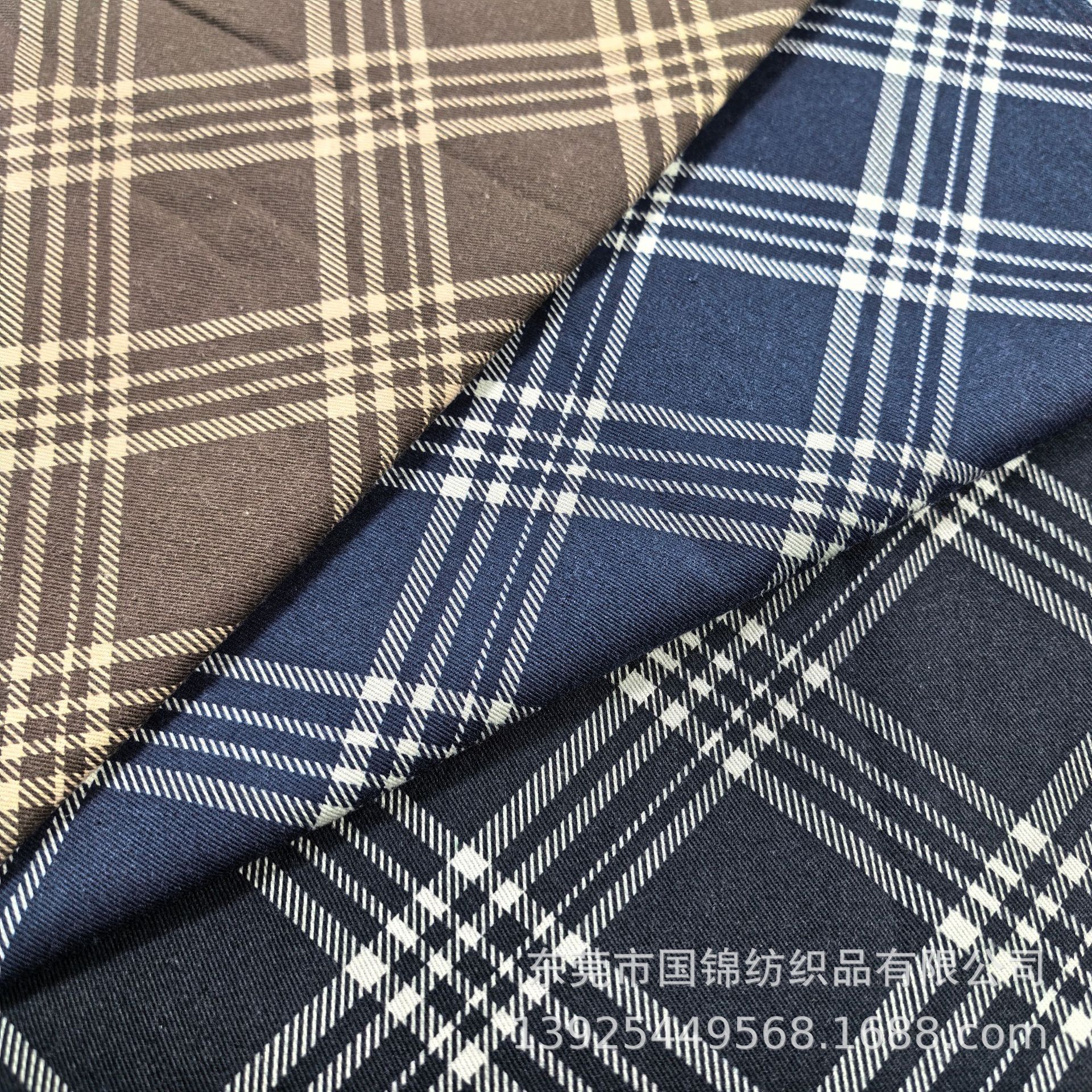 秋冬磨毛印花格子布  全棉128*60斜纹布印花 休闲服装面料