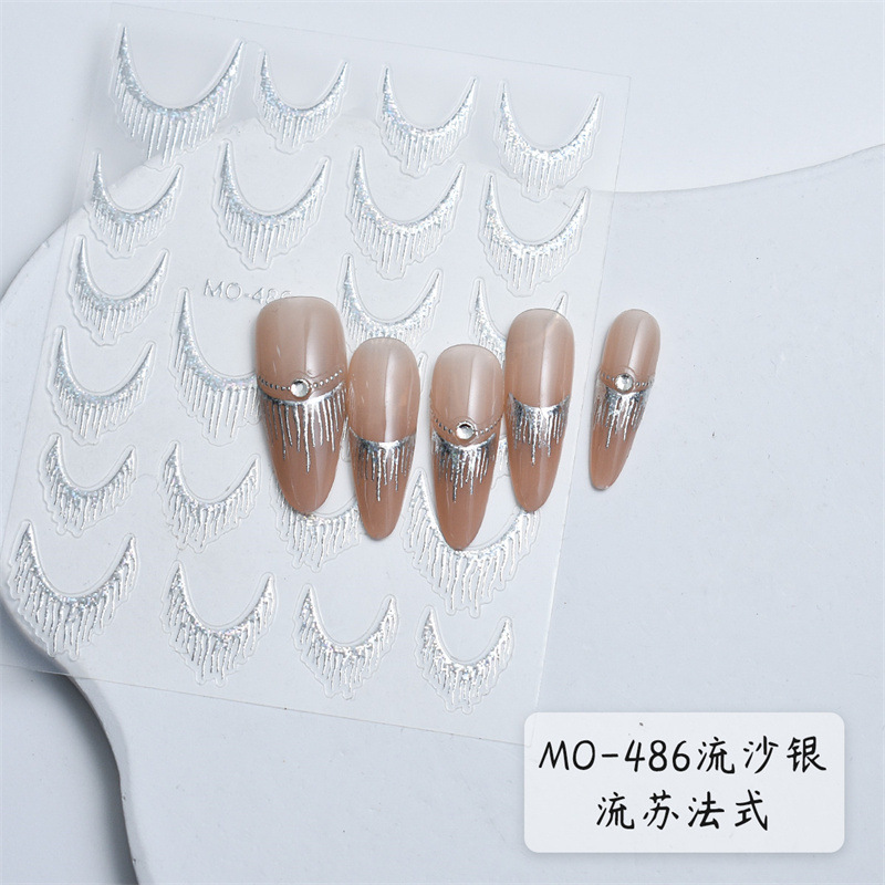 Nueva pegatina de uñas con borla intermitente dorada Huacai bronceado bronceado bronceado plateado láser spetering francés pegatinas de uñas en relieve